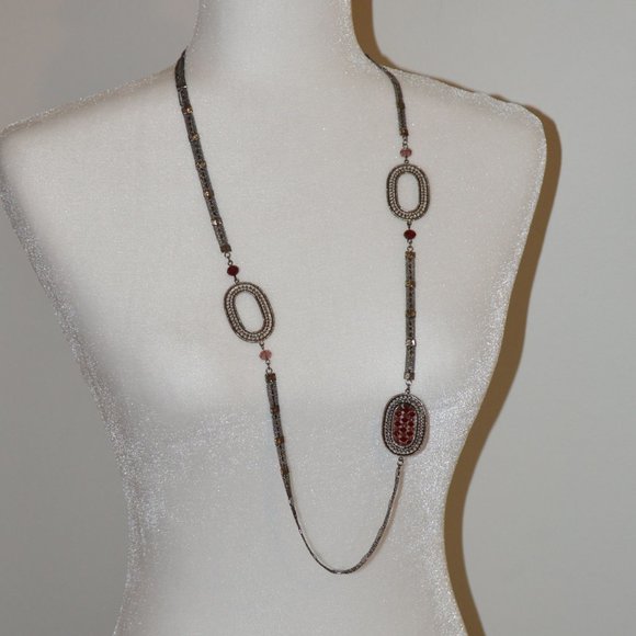 8/$20 Long Silver Statement Necklace - Picture 5 of 9